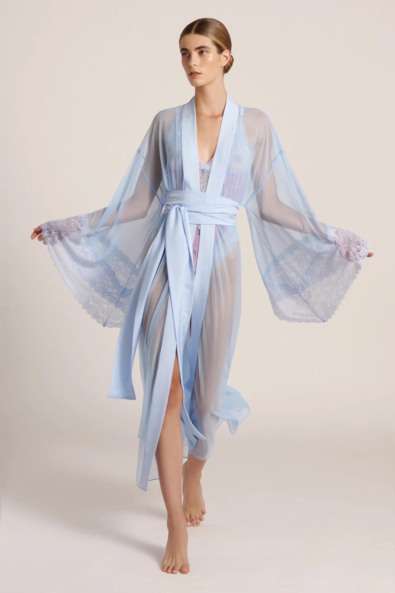 KIMONO BLU IN RETE TRASPARENTE