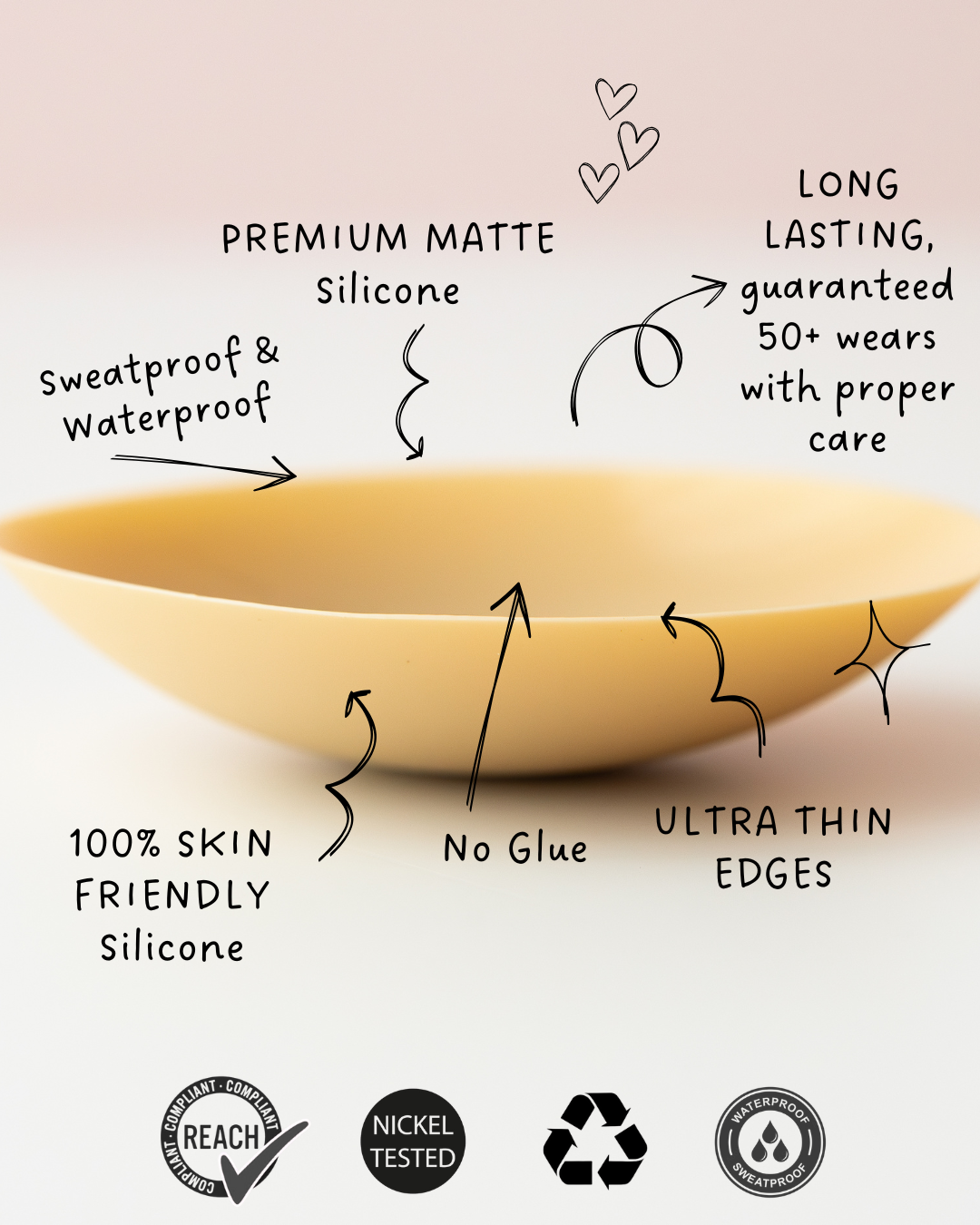COPRICAPEZZOLI IN 100% SILICONE TESTATO SKIN FRIENDLY SENZA COLLA