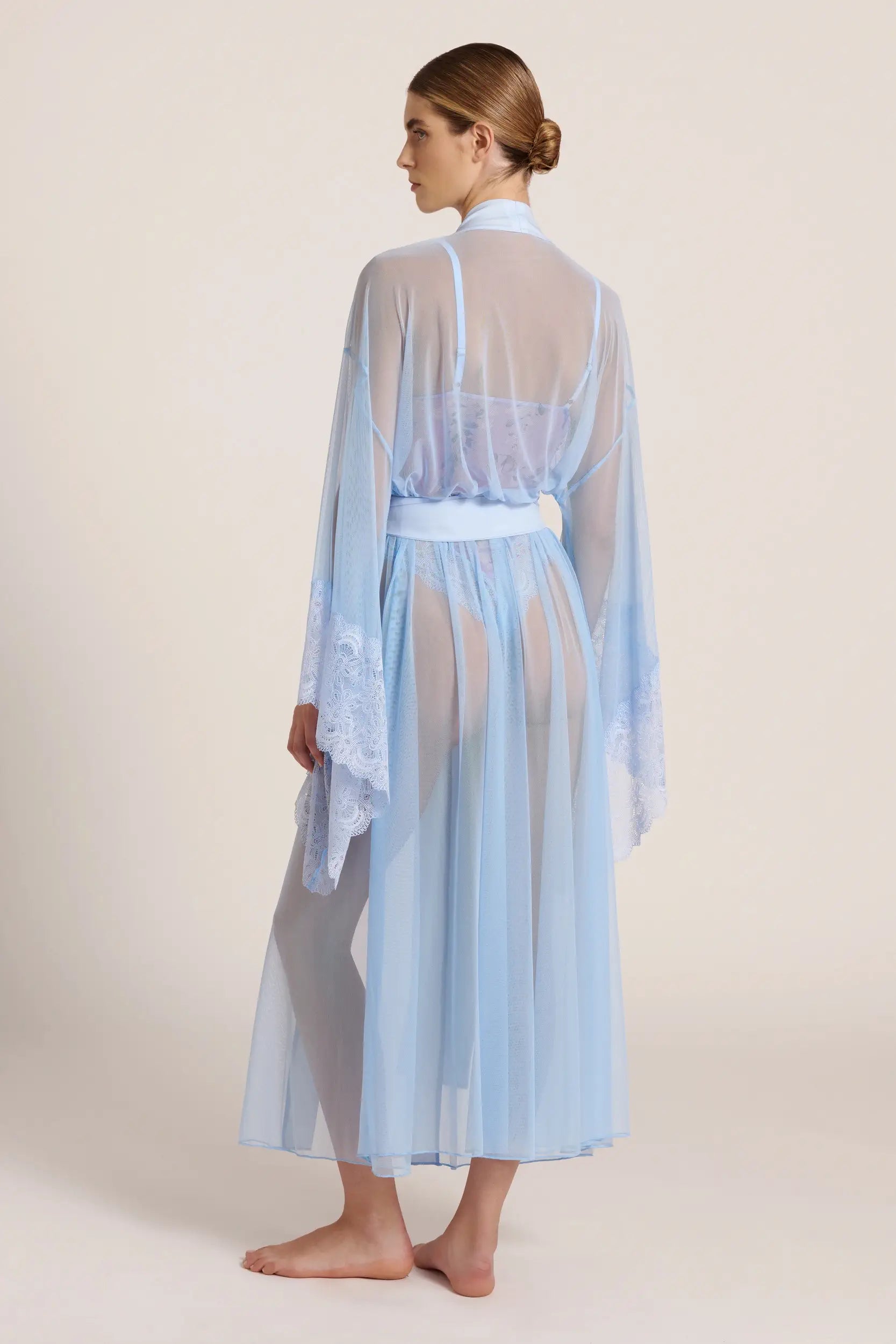 KIMONO BLU IN RETE TRASPARENTE