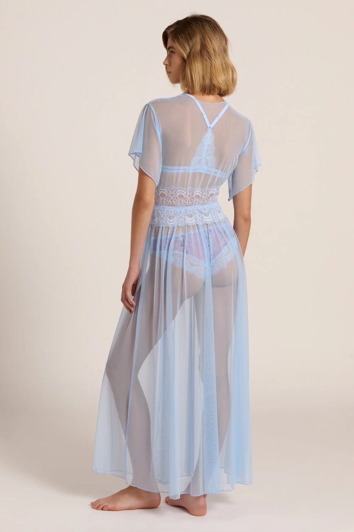 VESTAGLIA IN RETE TRASPARENTE BLU