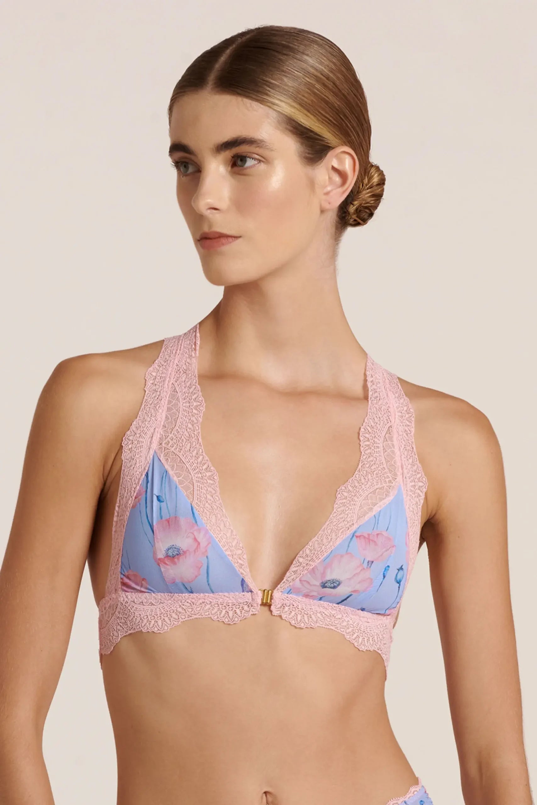 BRALETTE IN PIZZO ROSA CON PAPAVERO